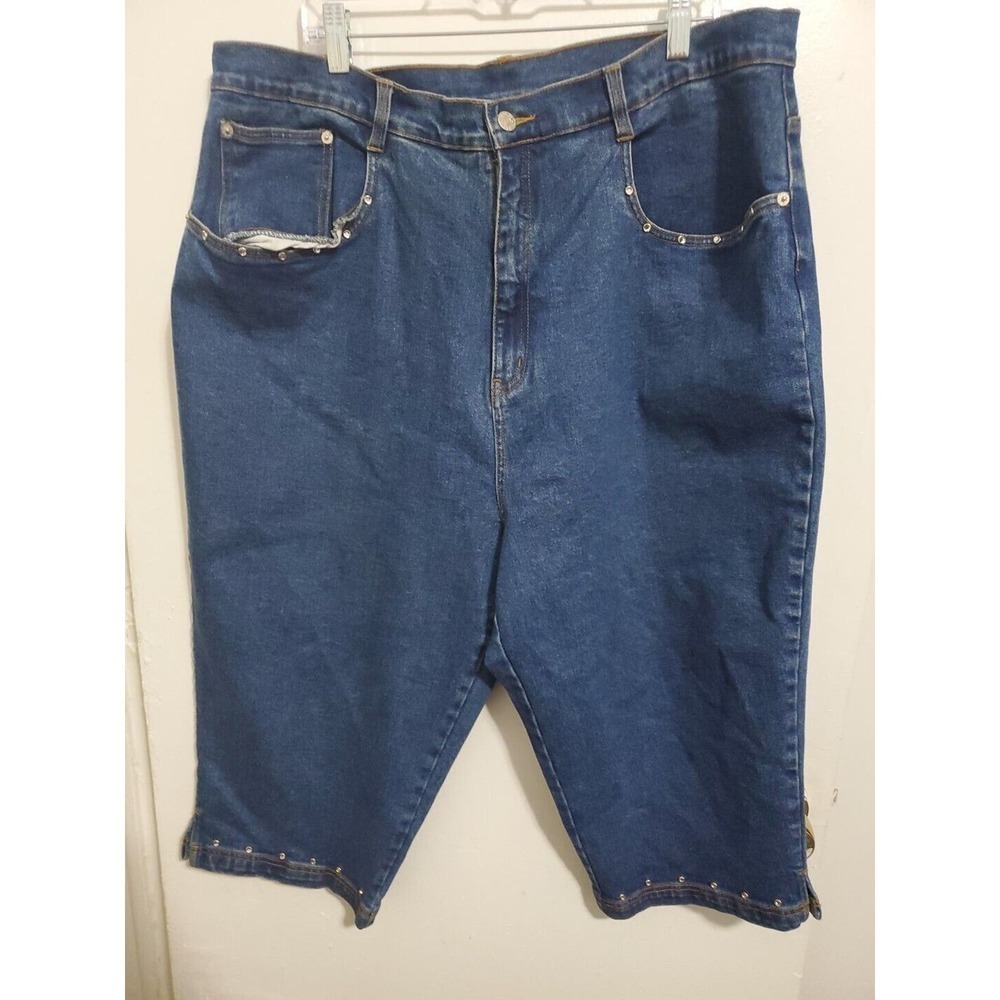 Denim & Co. EasyWear Jean Shorts Women's Plus Rhinestone Accents Sz 24W Blue